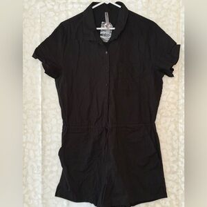 Victoria’s Secret Black Collared Cotton Romper Swimsuit Cover Size L  NWT